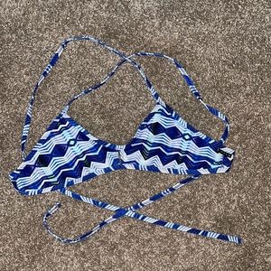 Blue and white patterned Joe Lynn swim top